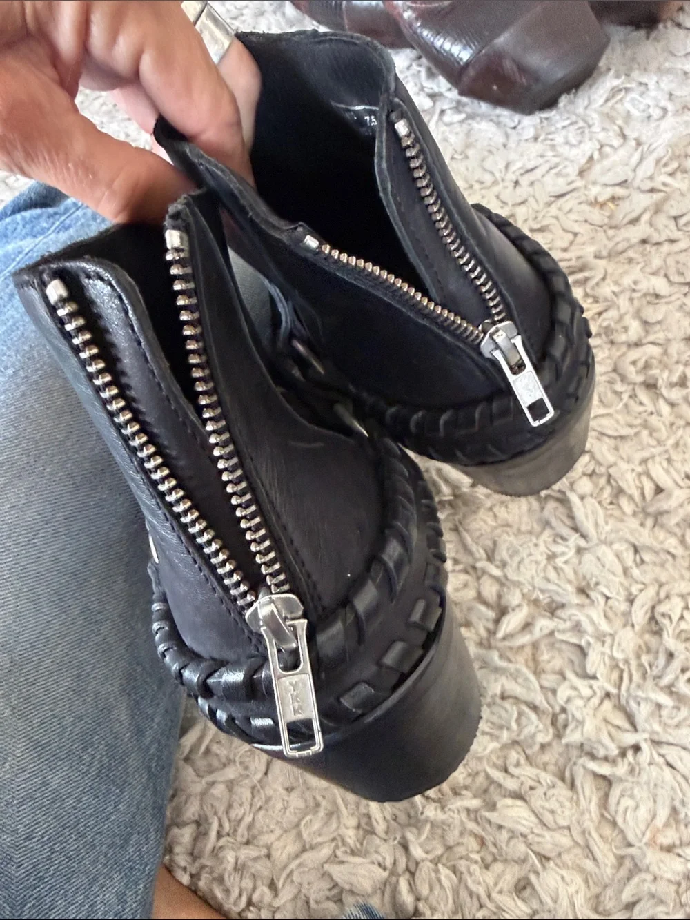 Brusque Black Leather Western Harness Ankle Boots Made in Portugal US 7.5–8